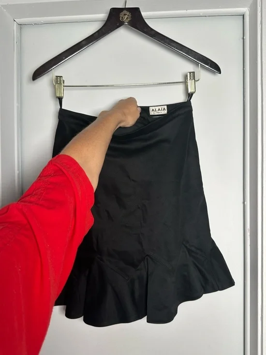 Alaïa Paris Black Flare Skirt Silk Structured Hem Designer Vintage - Picture 4 of 4